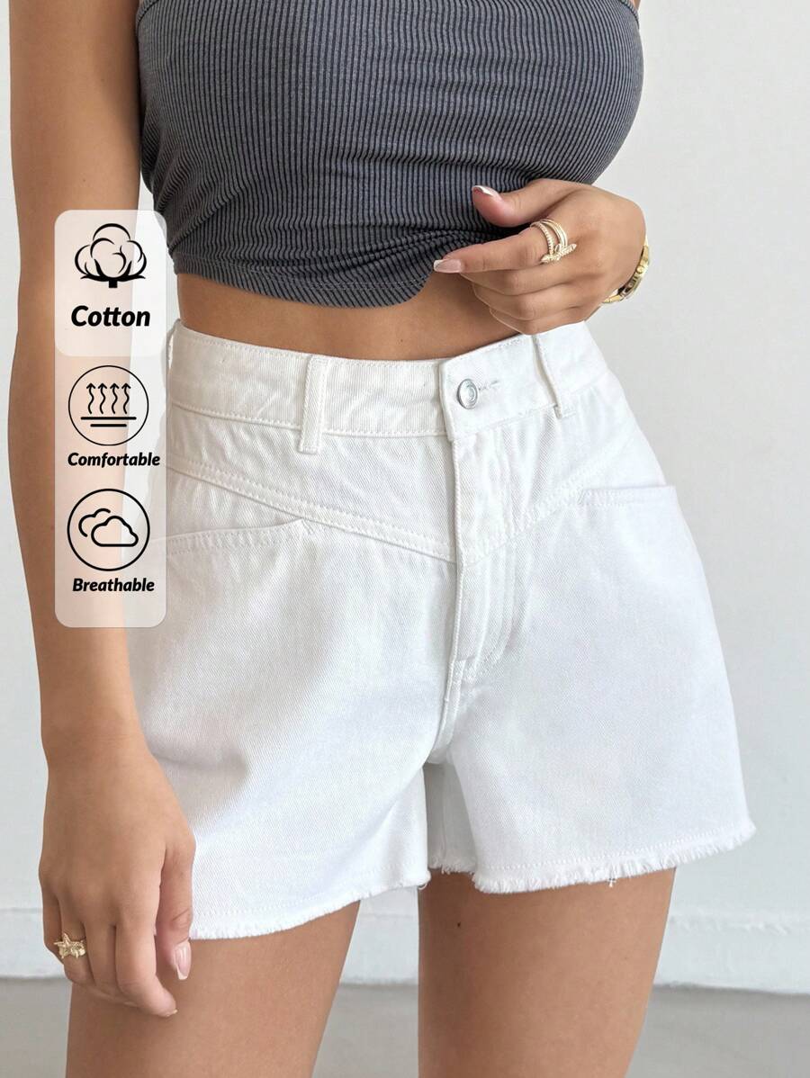 EURMUSE Woman Mid Waist White Mini Denim Short Women's Summer Clothes Women's Clothes Women's Bottoms - White - View 1