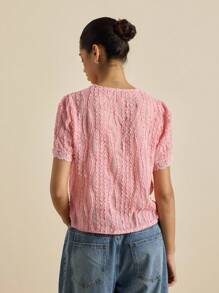 Airaco Blusa de mujer con diseño dulce y estilizador, de manga corta con ribete de encaje - Rosa - Ver 2