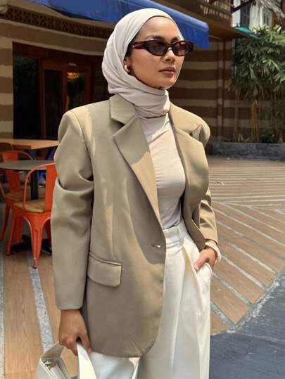 DAZY Business Casual Solid Color Suit Jacket,Fall Women Clothes Modest Fashion