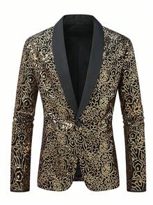 Manfinity Bizformal Men's Business/Commute Sequin Embroidery Suit Jacket - Gold - View 3