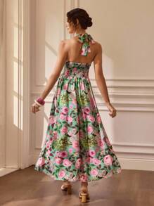 Glamance Gulsengunel Vestido elegante de mujer con estampado floral y espalda descubierta, vestido elegante casual para salir en verano y otoño - Multicolor - Ver 3