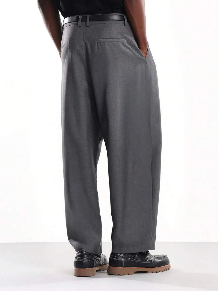 Wide Leg Pleated Twill Trousers With Side Pockets