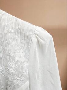 SHEIN PETITE Fashionable Lace Patchwork Cardigan, Versatile Women Lightweight Jacket Fall Winter Cloth For Women - White - View 4