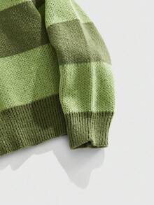 ROMWE MEN Prep Men's Contrast Color Pattern Long Sleeve Knit Cardigan - Green - View 5