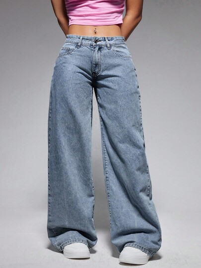 Jeanoix Jeans de talle alto, lavados y de corte holgado para tallas grandes