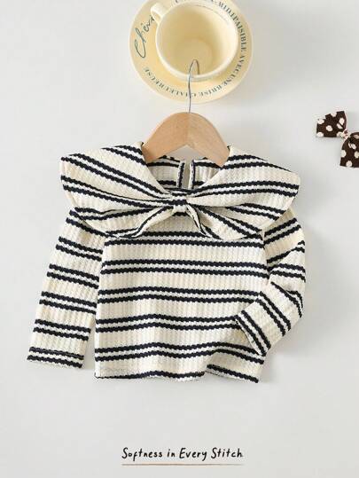 Cozy Pixies 女婴彩色纹理条纹柔软针织圆领长袖套头衫