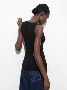 Maija Women's Spring Black Solid V-Neck Ruched Design Sleeveless Long Blouse, Resort Wear,Festival - Black - View 2