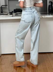 EURMUSE 100%Cotton WOMEN FASHIONABLE STRAIGHT JEANS - Medium Wash - View 2