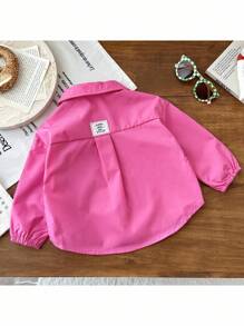 SHEIN Baby Girl Lovely Versatile Pink Collared Long Sleeve Shirt, Autumn/Winter - Hot Pink - View 1