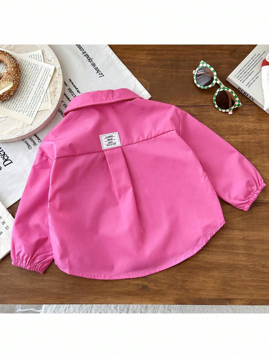 SHEIN Baby Girl Lovely Versatile Pink Collared Long Sleeve Shirt, Autumn/Winter - Hot Pink - View 1