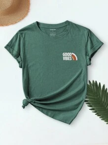 INAWLY 女士休闲舒适印花圆领短袖T恤