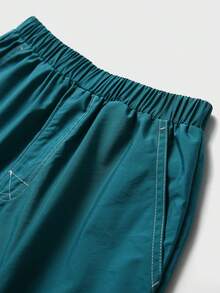 Tween Boy Outdoor Casual Sports Shorts, Kids Elastic Waist Outdoor Casual Sports Shorts - Green - View 5