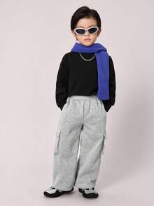 SHEIN Spodnie dresowe dla dzieci i młodzieży, luźne, proste, w kolorze moro, w kolorze szarym, idealne na powrót do szkoły, na wakacje, w podróż, do uprawiania sportu w sezonie jesienno-zimowym