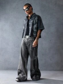 ROMWE MEN Street Life Quần Jeans Ống Rộng Dáng Rộng Thường Ngày Cho Nam - Xám - Xem 6