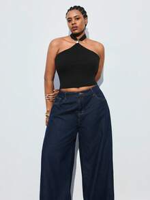 Maija 大码黑色针织挂脖背心毛衣背心金属时尚配饰黑色上衣黑色背心秋冬装女式社交衬衫别致上衣圣诞节万圣节墨西哥非洲 - 黑色 - 查看 6