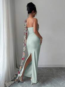 Elenzga 女士优雅刺绣网眼连衣裙 - 薄荷綠 - 查看 2