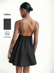 Maija Women's Spaghetti Strap Solid Deep V-Neck Backless Sexy Summer Mini Dress,Vacation Outfits