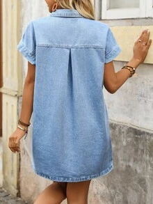 SHEIN CURVE+ Plus Size Women Casual Denim Dress - Light Wash - View 2