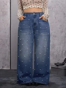 SHEIN EZwear Pantalones acampanados de cintura alta y sueltos de color claro con estilo retro para mujer