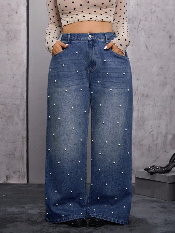 SHEIN EZwear Pantalones acampanados de cintura alta y sueltos de color claro con estilo retro para mujer