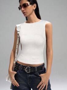 LYSMO 2025年新款女式时尚性感露背亮片派对白色背心