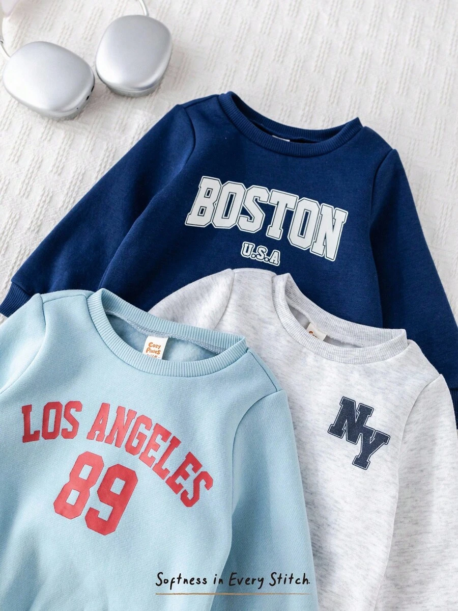 Cozy Pixies 3 stücke Baby Junge Buchstabe Muster Stricken Weiche Rundhals Langarm Pullover Sweatshirt Set Grafik