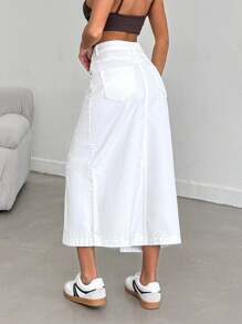 EURMUSE WHITE JEAN SKIRT MIDI LENGHT SLIT DETAIL - White - View 2