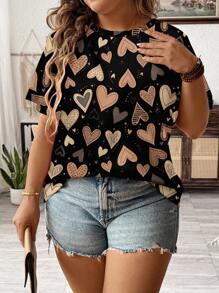 SHEIN LUNE Lễ hội âm nhạc Ngày của mẹ Mùa lễ hội Tất cả tình yêu Đồ họa in giản dị đơn giản Mùa hè cỡ lớn Áo phông nữ - Nhiều màu - Xem 2