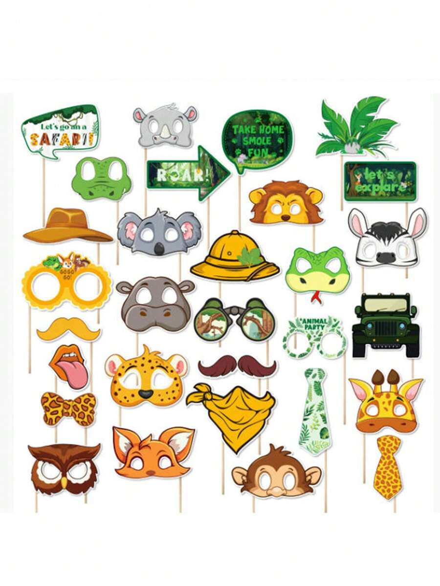 SHEIN 1套/3套/5套 趣味创意丛林动物手持拍照道具 - 为您的庆祝活动增添节日气氛的完美之选 - 彩色 - 查看 1
