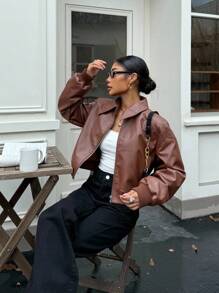 Siren Gaze Women's Fashionable Retro Casual Commuter Jacket In Fall/Winter Brown Brown - Brown - View 3
