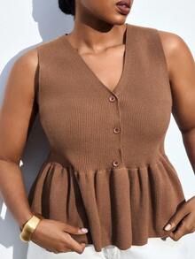 Maija 大码棕色毛衣背心，女士冬季、圣诞节、新年、派对装扮，浪漫时尚，百搭；舒适优雅，女士约会之夜，大码女士商务休闲棕色上衣，棕色毛衣，冬季女士圣诞节新年感恩节女士 - 卡其色 - 查看 1