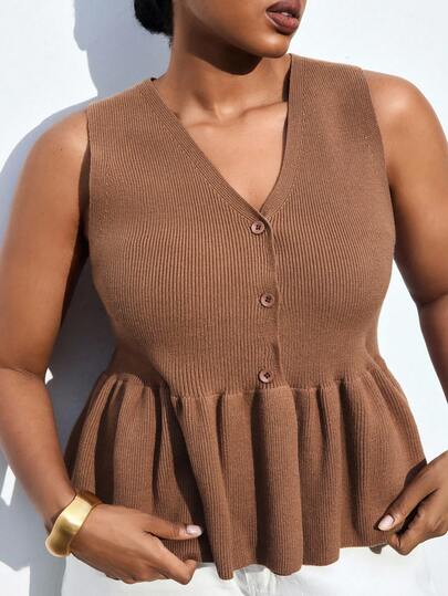 Maija 大码棕色毛衣背心，女士冬季、圣诞节、新年、派对装扮，浪漫时尚，百搭；舒适优雅，女士约会之夜，大码女士商务休闲棕色上衣，棕色毛衣，冬季女士圣诞节新年感恩节女士