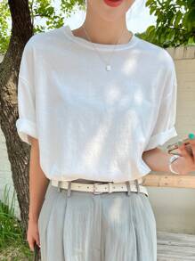 DAZY Heart Cut Drop Shoulder Tee - White - View 2