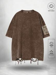 ROMWE MEN Grunge Punk Men's Vintage Angel Print Distressed T-Shirt, Summer, 2000s Style