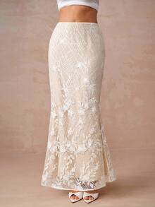 Lumalex 秋冬聚会宴会低调奢华闪亮节日派对狂欢节郊游度假热门户外丰富层次婚礼季宴会成人礼亮片花卉刺绣弹力紧身美人鱼长裙女装奢华舞会圣诞节新年 - 白色 - 查看 9