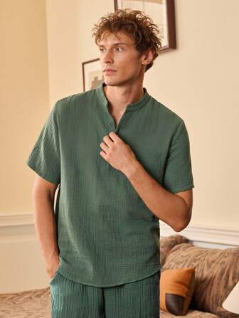 SHEIN EverLounge Casual Cotton Homewear Top For Men, Suitable For Outdoor Wear