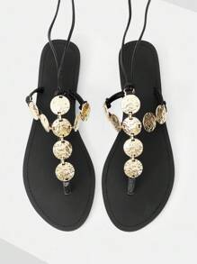 MOTF PREMIUM PU LEATHER ROPE DETAIL FLAT SANDALS, BEACH & VACATION - Black - View 2