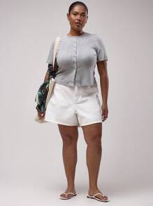 MUSERA 加大码水洗牛仔短裤，街头风、度假风、性感风、可爱风，夏季必备 - 白色 - 查看 1