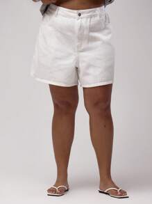 MUSERA 加大码水洗牛仔短裤，街头风、度假风、性感风、可爱风，夏季必备 - 白色 - 查看 2