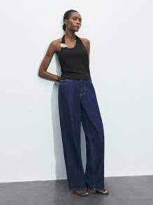 Maija Top de mujer de color liso, estilo sencillo y de moda, adecuado para el verano - Negro - Ver 2