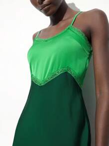 Maija Women's Elegant Contrast Color Contrast Lace Maxi Slip Dress,Festival - Green - View 4