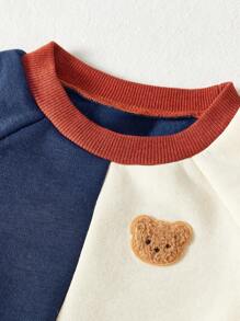 Cozy Pixies 2 件装男婴熊图案套头衫和抽绳裤秋冬套装 - 藏蓝色 - 查看 3