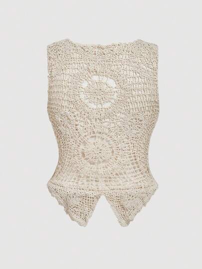 SHEIN MOD Große Größen Apricot Sheer Cardigan, Vintage Bluse, Cut Out