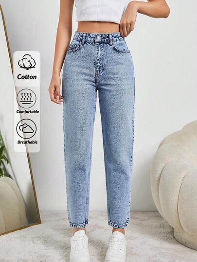 SHEIN Tall HIGH RISE MOM FIT LIGHT BLUE JEAN TALL