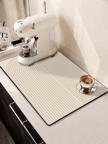 SHEIN 1Pc Geometric Patterned Silica Gel Drainage Mat, Kitchen Dish Drying Mat, Washable Bar Mat, Heat-Resistant Pad, Table Protector, Home Kitchen Dining Decor, Tableware Accessory - Beige - View 1