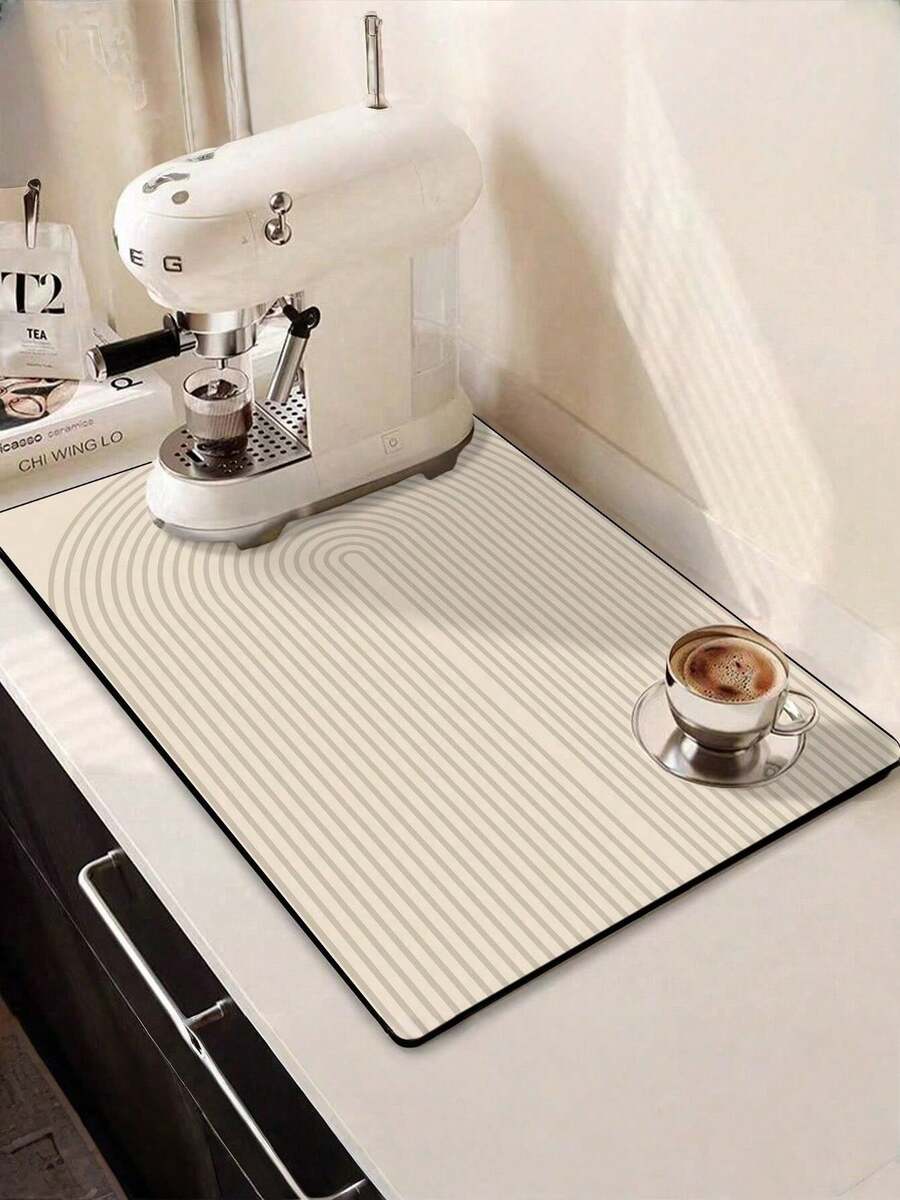 SHEIN 1Pc Geometric Patterned Silica Gel Drainage Mat, Kitchen Dish Drying Mat, Washable Bar Mat, Heat-Resistant Pad, Table Protector, Home Kitchen Dining Decor, Tableware Accessory - Beige - View 1