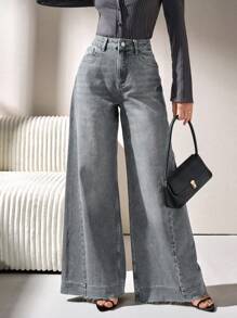 CLARA VERO 高腰阔腿裤 JAN 休闲风格 - 中等水洗藍 - 查看 3