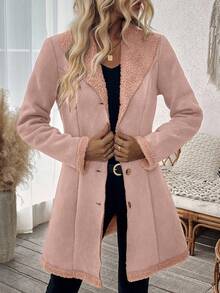 SHEIN Clasi Women's Solid Color Lapel Long Sleeve Front Button Casual Jacket Thermal,Fall