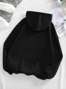 INAWLY 女式樱桃印花长袖抽绳连帽休闲套头衫秋季 - 黑色 - 查看 2