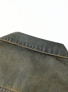 Chillumni Men's Casual Washed Distressed Sleeveless Denim Jacket Minimalist Vintage Washed Blue OVERSIZE For Street - Bronze - View 4